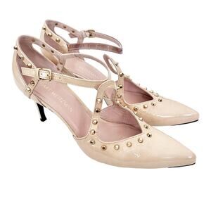 Stuart Wetizman Meteor Beige Patent Leather Studded Pumps Sz 10.5